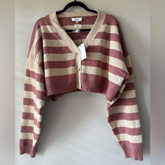 Mable Striped Beige and Mauve Women's Sweater Size L - Picture 6 of 7